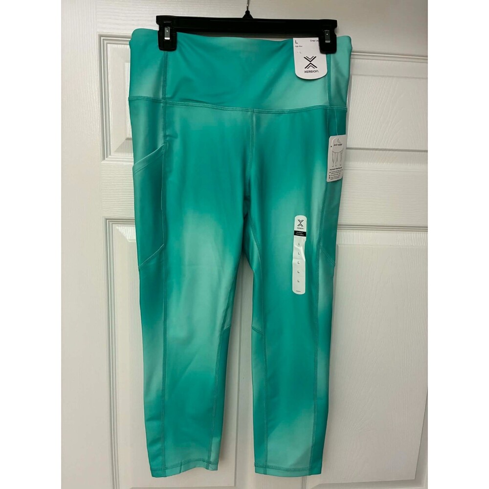Xersion EverUltra Crop Leggings Women's Large Teal High End Rise Pocket NWT